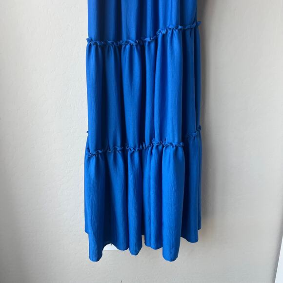 Kasia Dress Blue Halter Tiered Sleeveless Boho Maxi Dress Size M - Picture 3 of 8